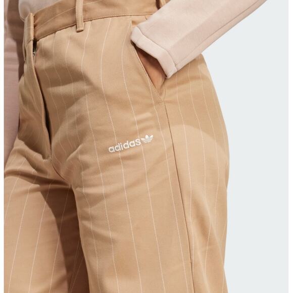 Adidas Women's Warm Sandstone Off White Pinstripe Twill Loose Pants Size 6 - Picture 11 of 11